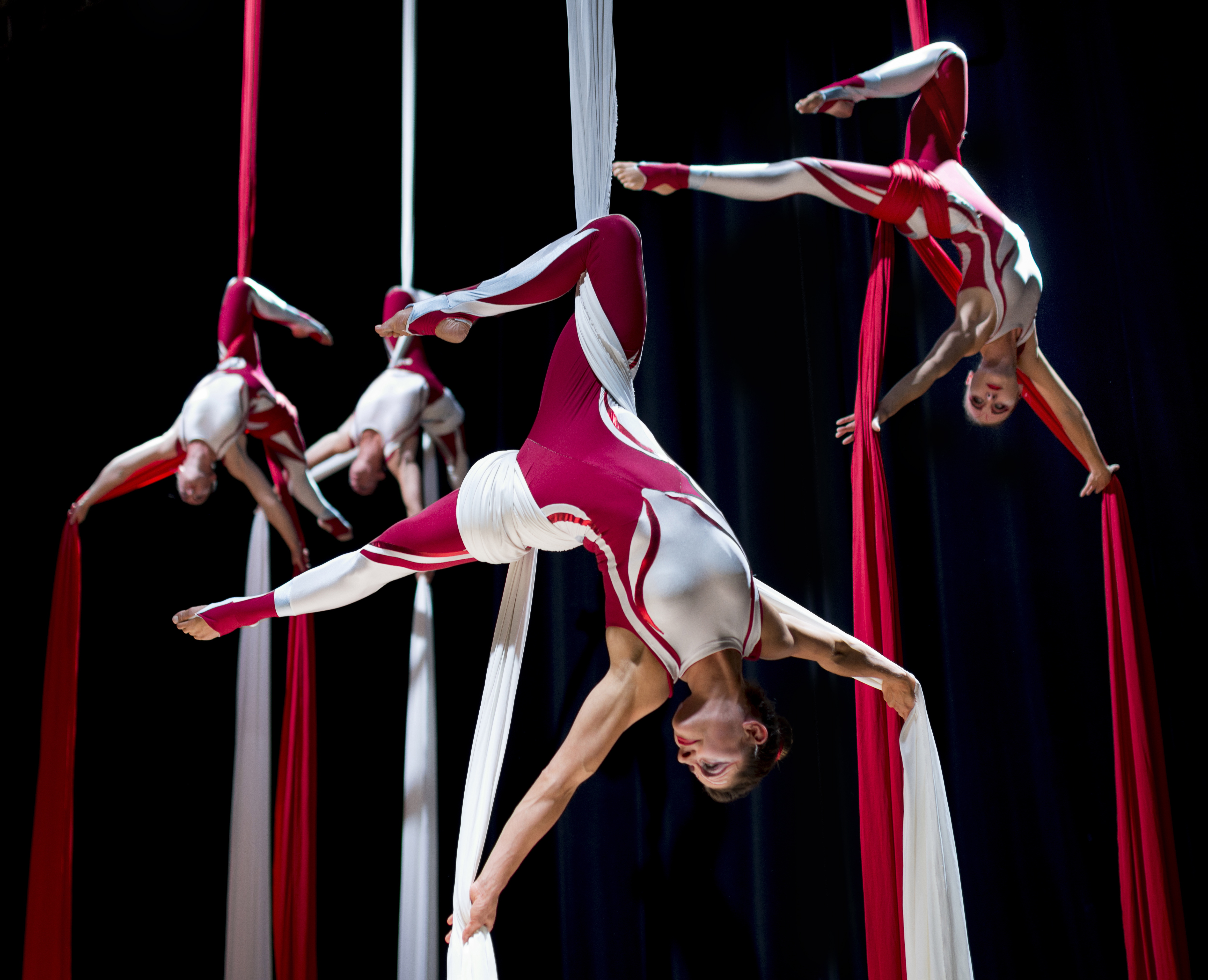 Acro gymnastics, aerial acrobatics and hula performance